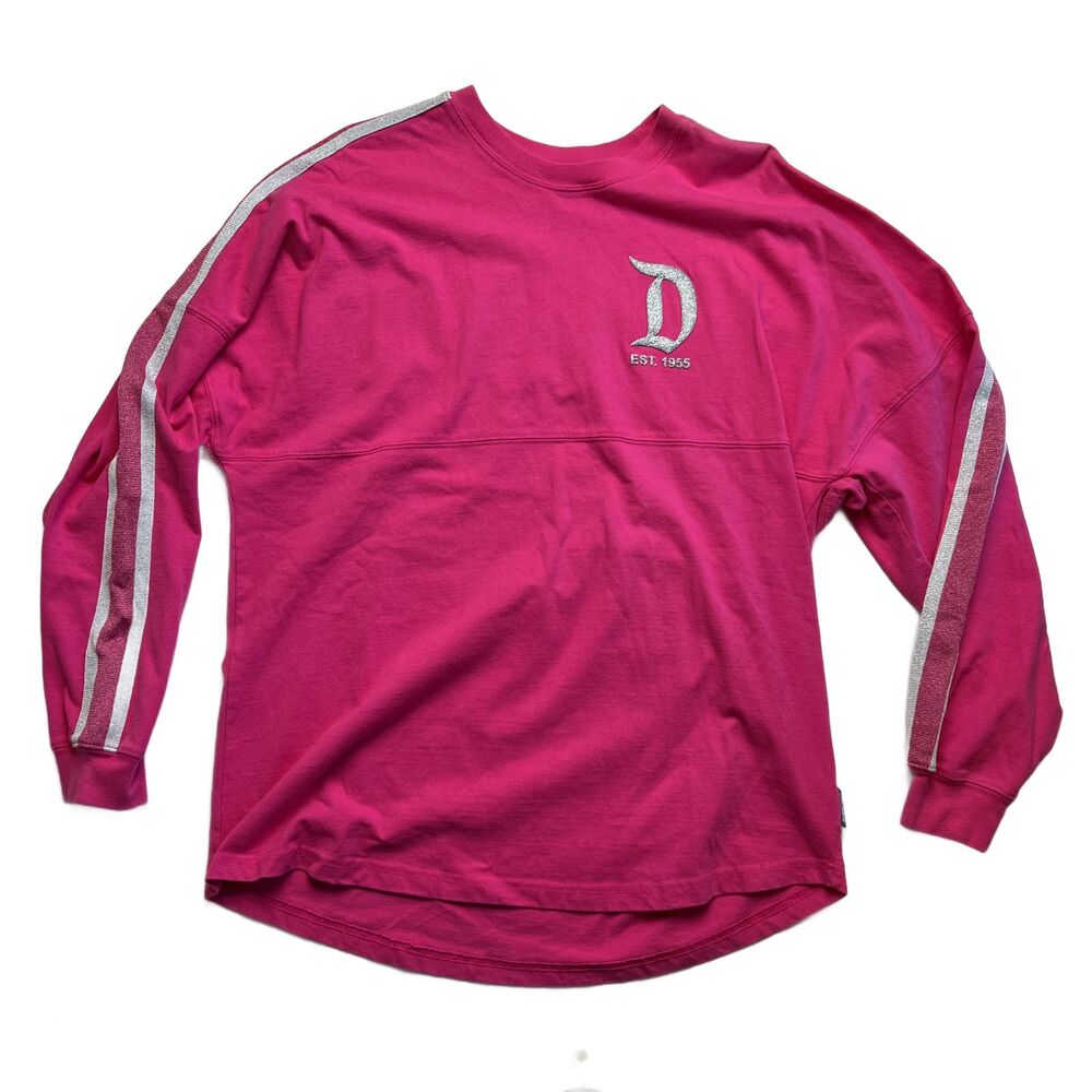 Disney Parks Spirit Jersey Disneyland Resort Pink Silver Glitter Long Sleeve